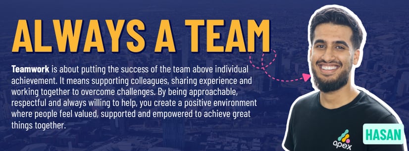 Hasan Iqbal named a Apex Living the Values Always a Team award winner