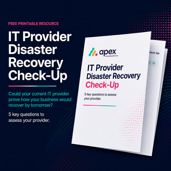 Free IT Provider Disaster Recovery Check-Up for SMEs, helping businesses assess recovery readiness and IT provider support. Free IT Provider Disaster Recovery Check-Up for SMEs, helping businesses assess recovery readiness and IT provider support.