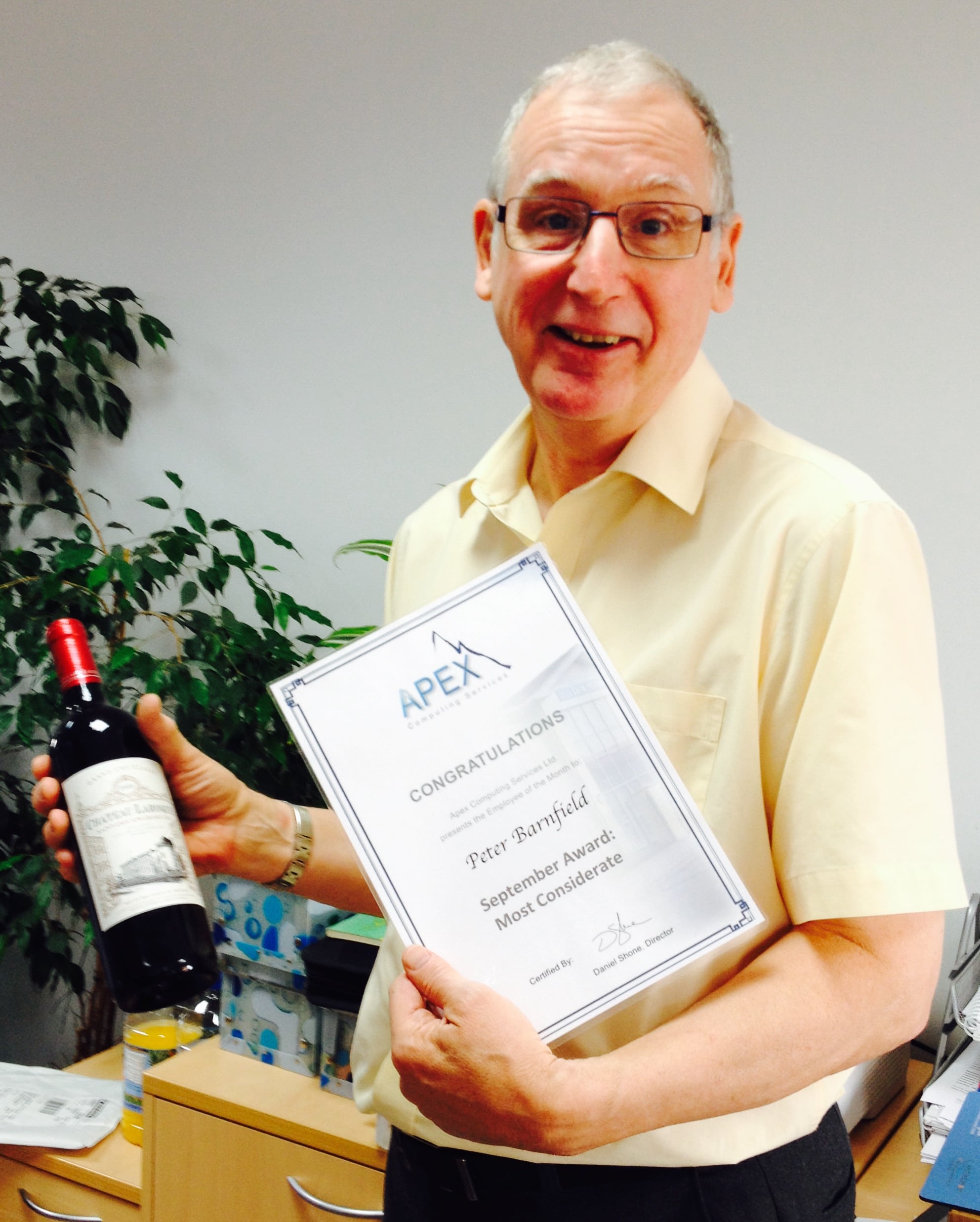 Peter Barnfield wins the September 'Employee of the Month' Award!