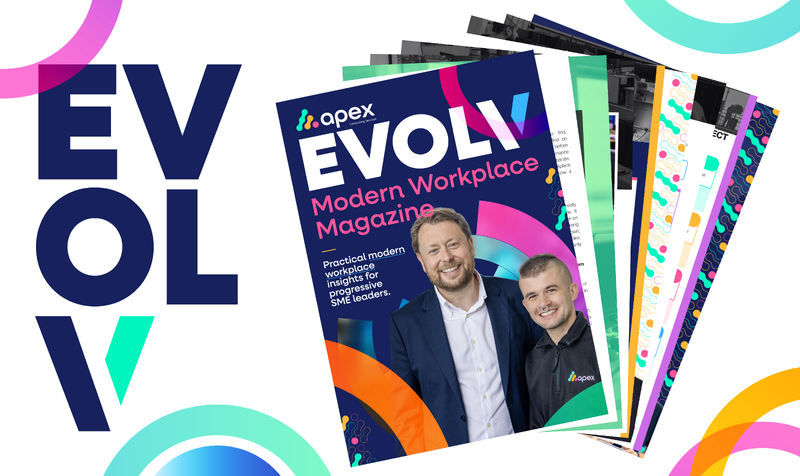 promotion of EVOLV modern workplace magazine showing the front cover and pages
